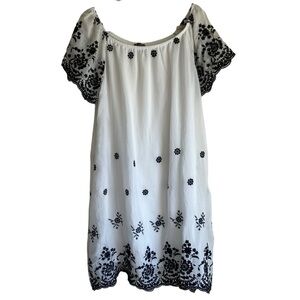 J Gee Boho Romantic White Black Embroidered Off The Shoulder Shift Dress Sz 1X